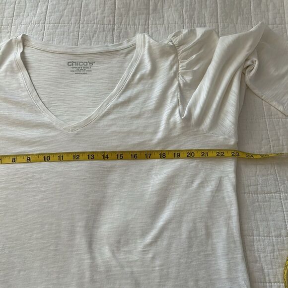 Chico’s Size 3 XL White Puff Sleeve Top V-Neck Cotton Modal Blend Long Sleeve - Picture 9 of 11